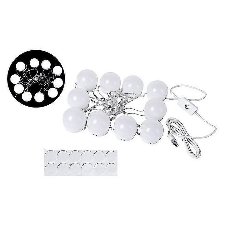 Oglinda cosmetica cu lumini, 10 becuri, 3 moduri de iluminare, montare pe masa sau perete