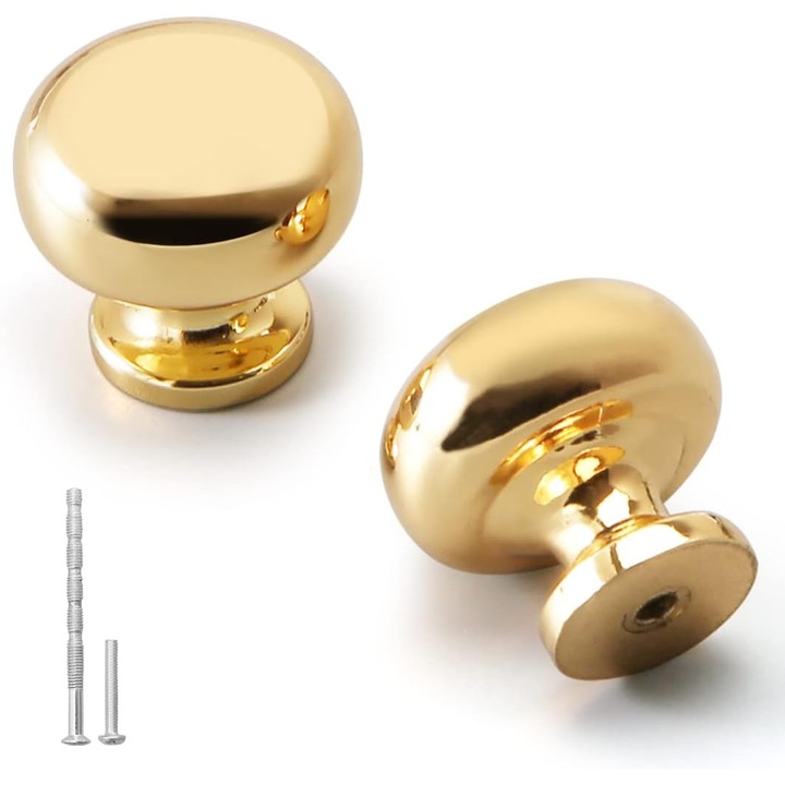 Set 5 manere mobilier rotunde, aurii, diametru 28.3 mm, pentru sertare dulap, bucatarie, baie, comoda, dressing, aliaj zinc