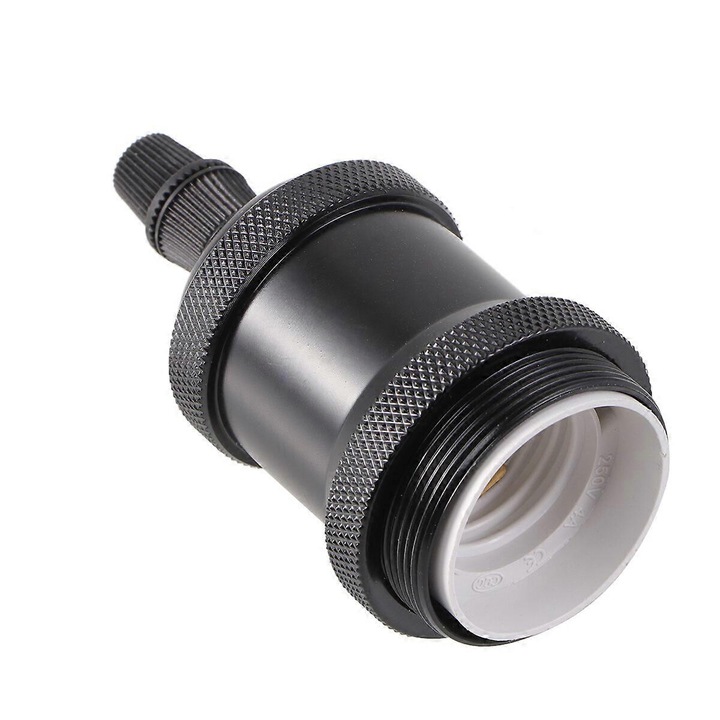 Baza lampa, neagra, 5x5x8.5cm, pentru becuri E27, stil retro