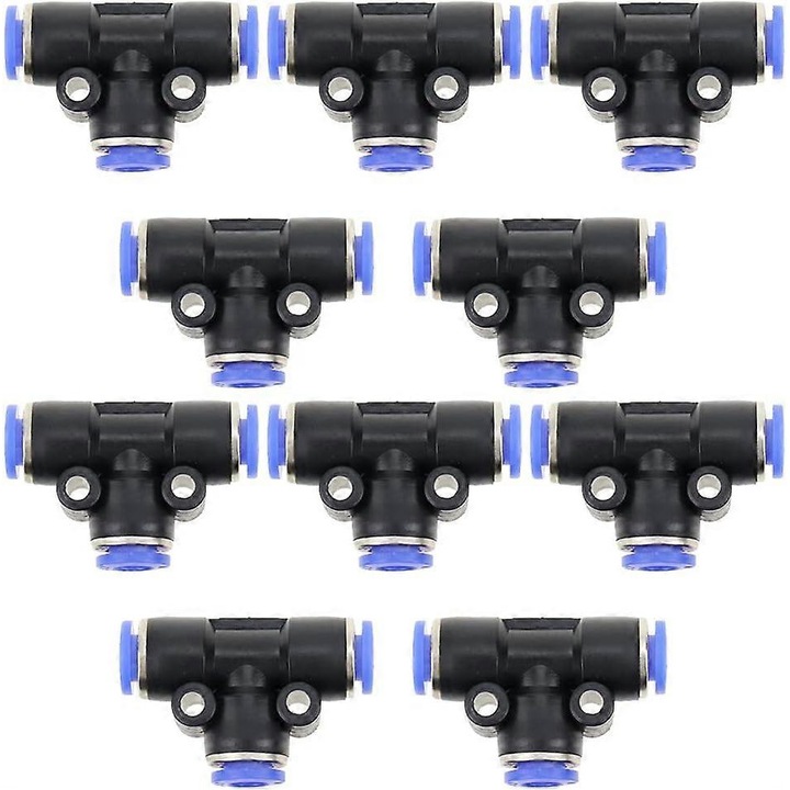 Pneumatikus Szerelvények Pe8 T-csatlakozó 3 utas, 8mm-es Gyorscsatlakozó, Műanyag, Réz