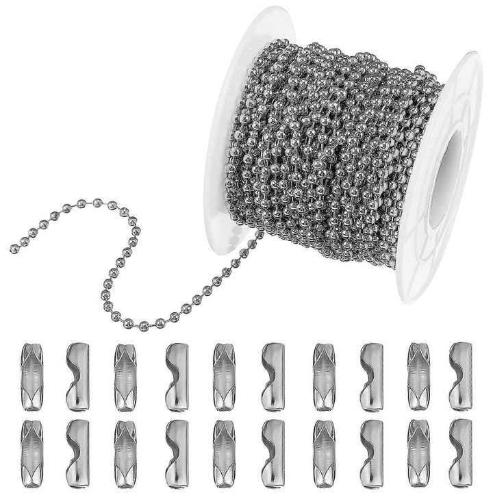 Lant de margele, 10m, cu conectori, pentru bijuterii, argintiu 5.50x5.50x4.50cm