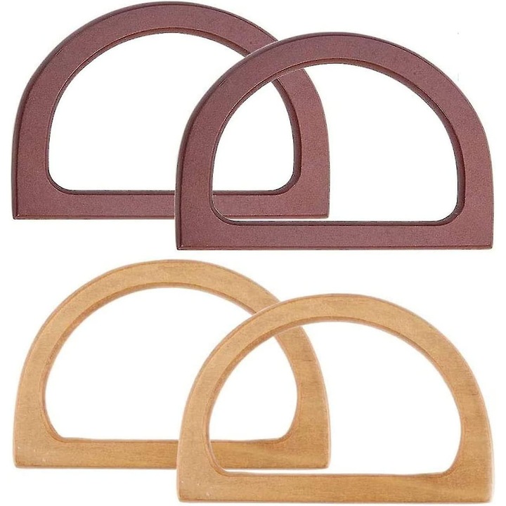 Set 4 Manere de inlocuire pentru genti, Lemn deschis, Semi-circulare, Maro deschis / Maro inchis