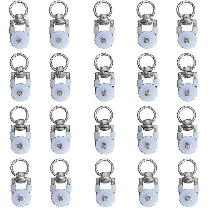 Set 20 Rotite pentru sine de perdea, Plastic / Otel inoxidabil, 14.5mm, Pentru sine de 18-23mm, Alb