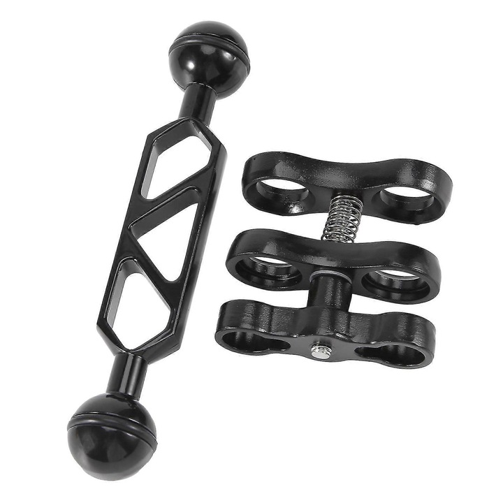 Set 2 suporturi pentru lampa de scufundare cu brat cu bila, aluminiu, negru, 15cm