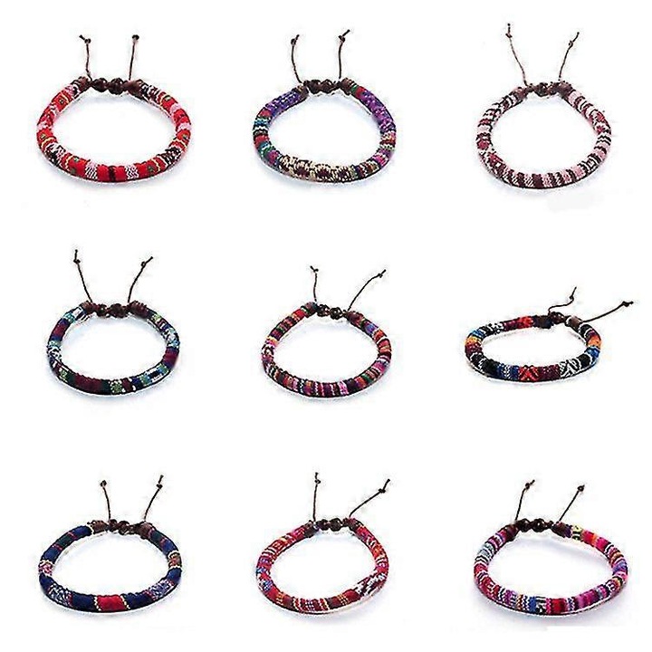 Set de 9 bratari de prietenie din material, ajustabile, multicolor, pentru femei si barbati