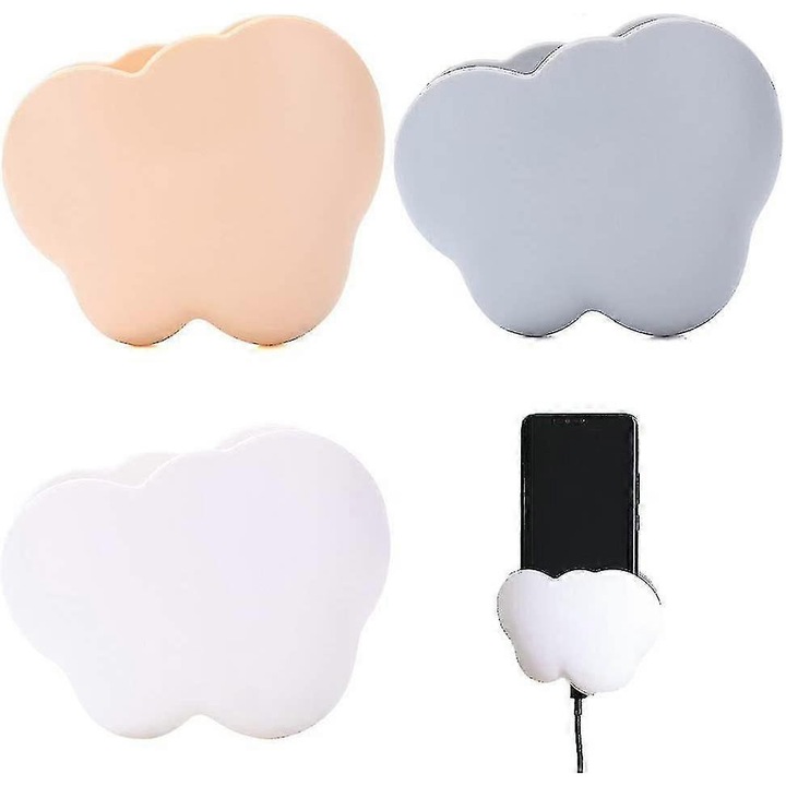 Set 3 suporturi mobile montate pe perete, ABS, gri/alb/bej