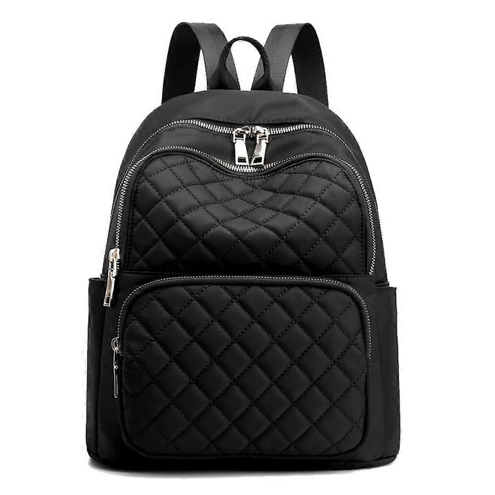 Rucsac dama, capacitate mare, negru, material nylon, design matlasat