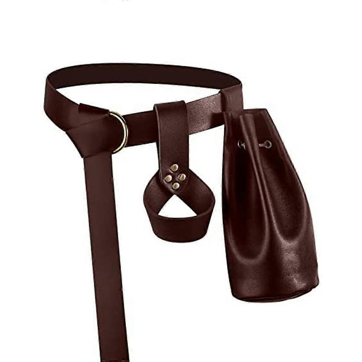 Set accesorii costum medieval din piele, 190cm, maro