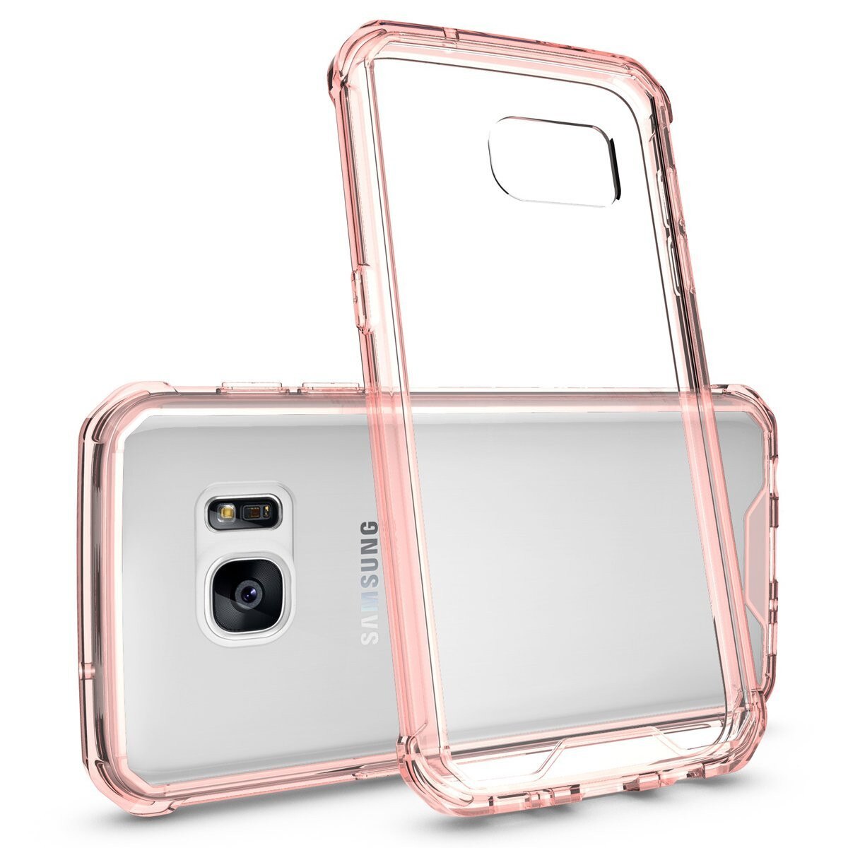 Husa Samsung Galaxy S7, Hybrid Antisoc, carcasa spate PC transparenta cu cadru, Rose-Gold