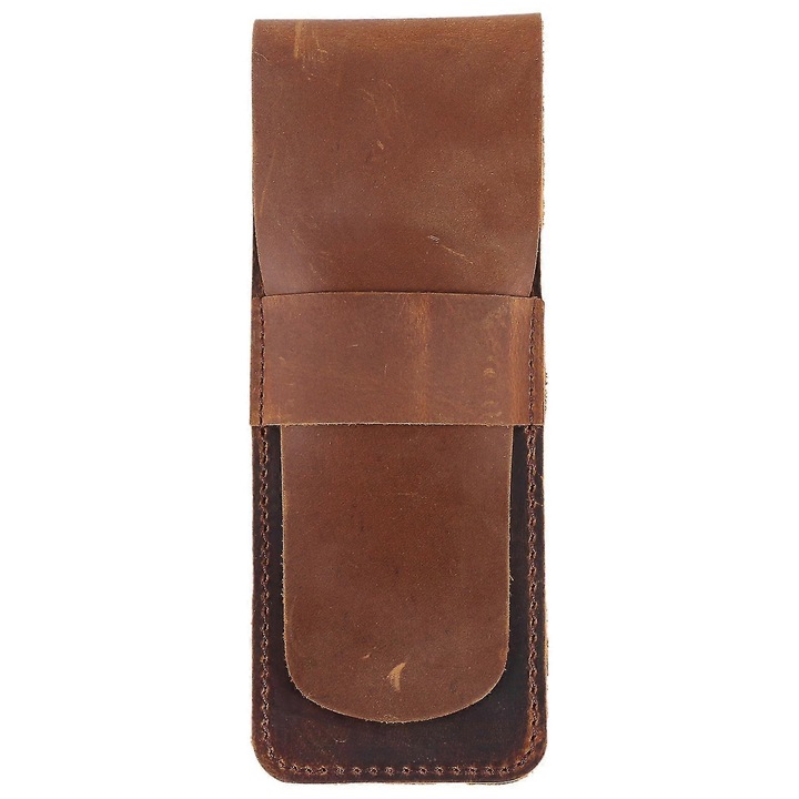 Penar din piele handmade, maro, 17x8.5cm, pentru pixuri, set