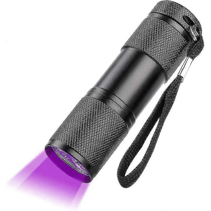 Lanterna UV portabila, 9 LED, 395nm, impermeabila, rezistenta la impact, violet