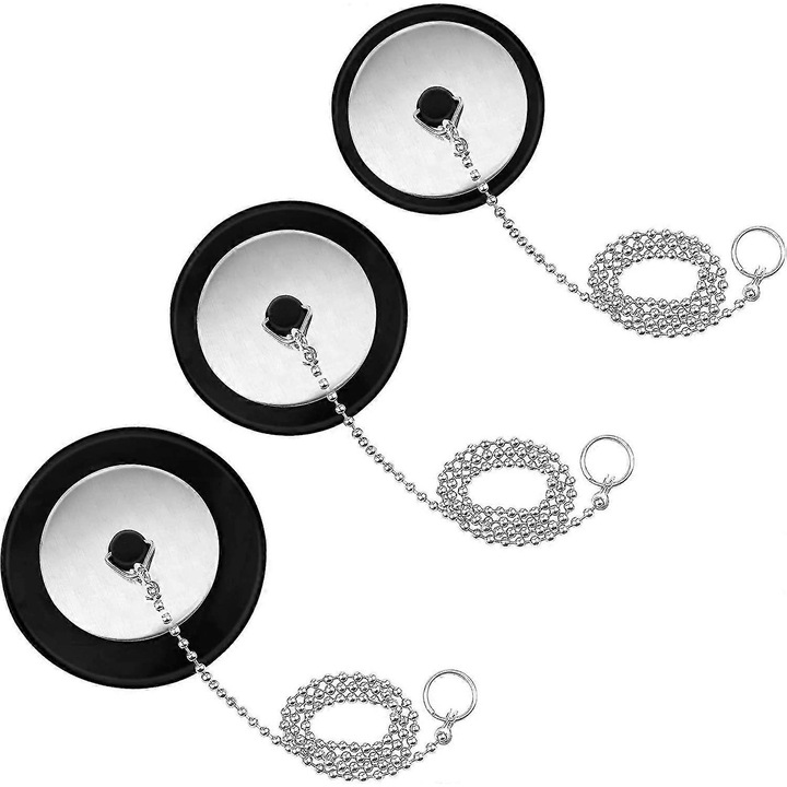 Set 3 dopuri chiuveta, WUZHOU, cauciuc, negru, 4cm diametru