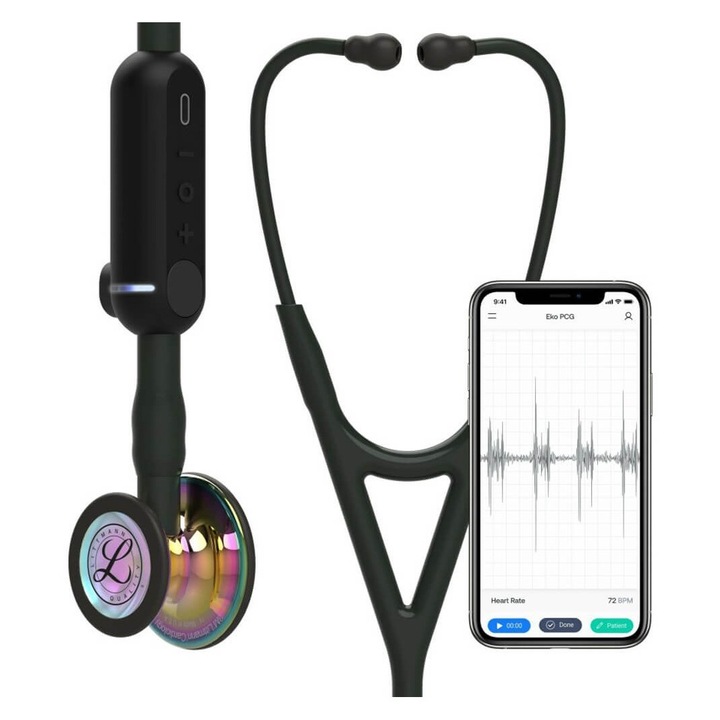 Stetoscop electronic 3M™ Littmann® CORE Digital, Negru, capsula curcubeu (Black/High-Polish Rainbow)