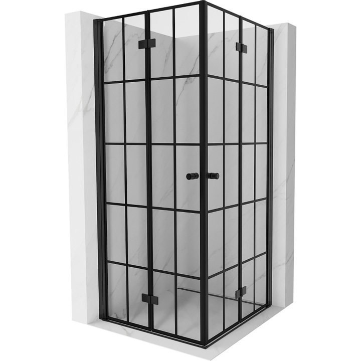 Cabina de dus cu usi pliante Mexen Mist-F Duo 95 x 95 cm, grilaj negru, neagra - 8A6-095L-095P-70-77