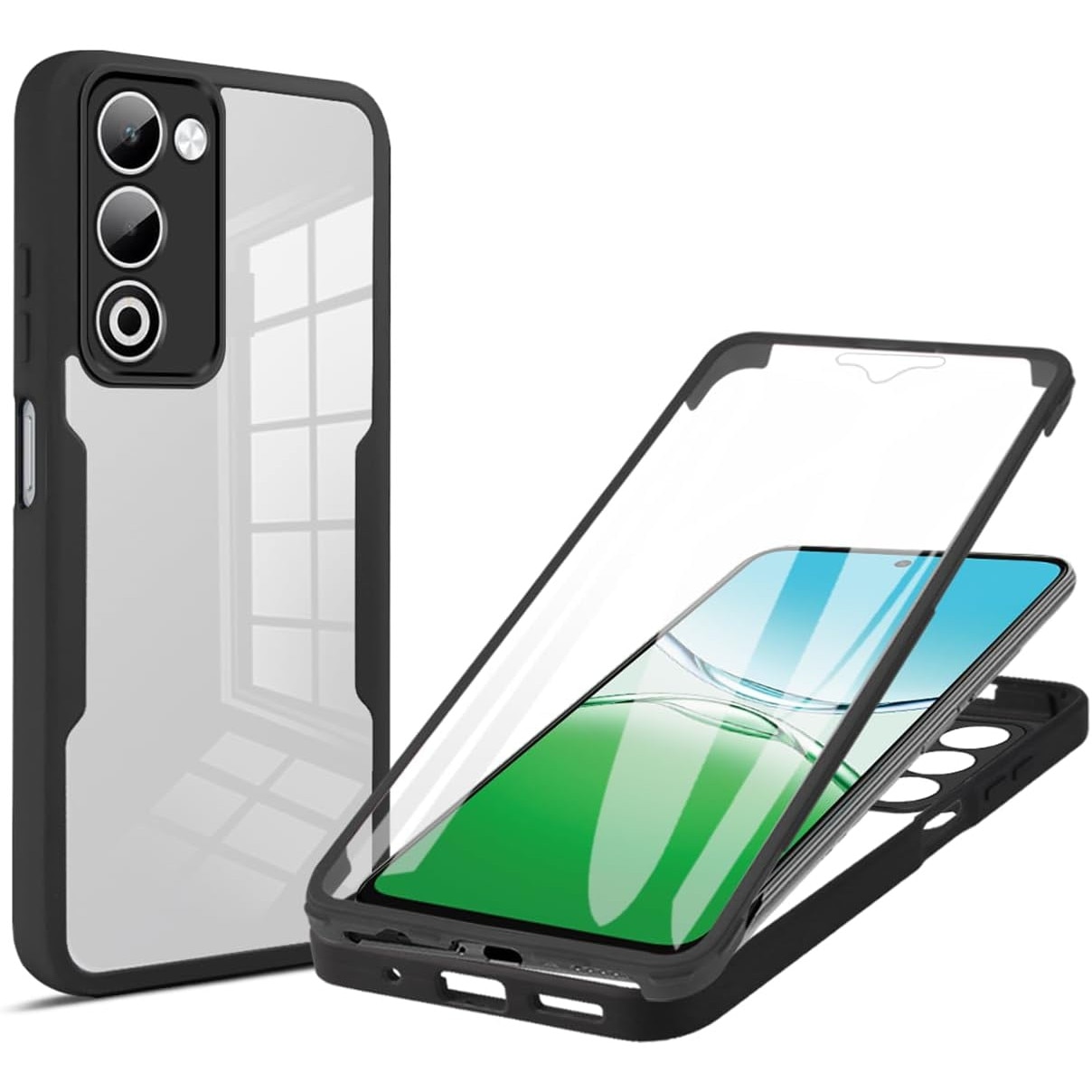 Set 360: Husa cu folie integrata pentru Oppo A5 4G, 5G, Oppo A5m Protectie 360 fata / spate - negru