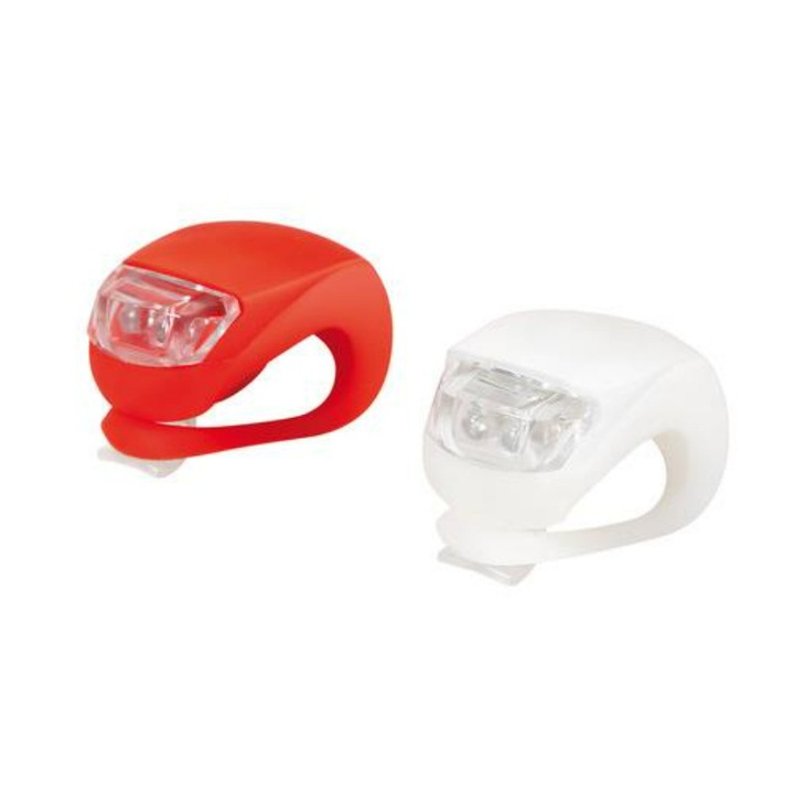 Set 2 lumini pentru bicicleta, LRTM, LED, Rezistenta la apa, Rosu/Alb