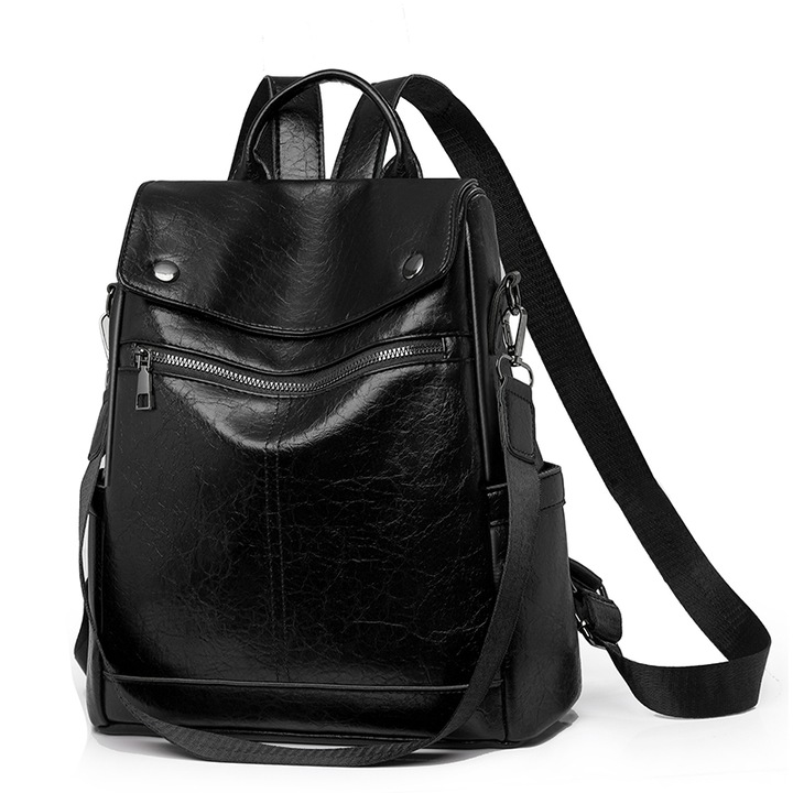 Rucsac Dama, BOMSTOM, Impermeabil, Antifurt, Rucsac/Umar/de Mana, Curea de Umar Reglabila, Curea de Umar Detasabila, Design Modern, Negru, 33x30x13cm