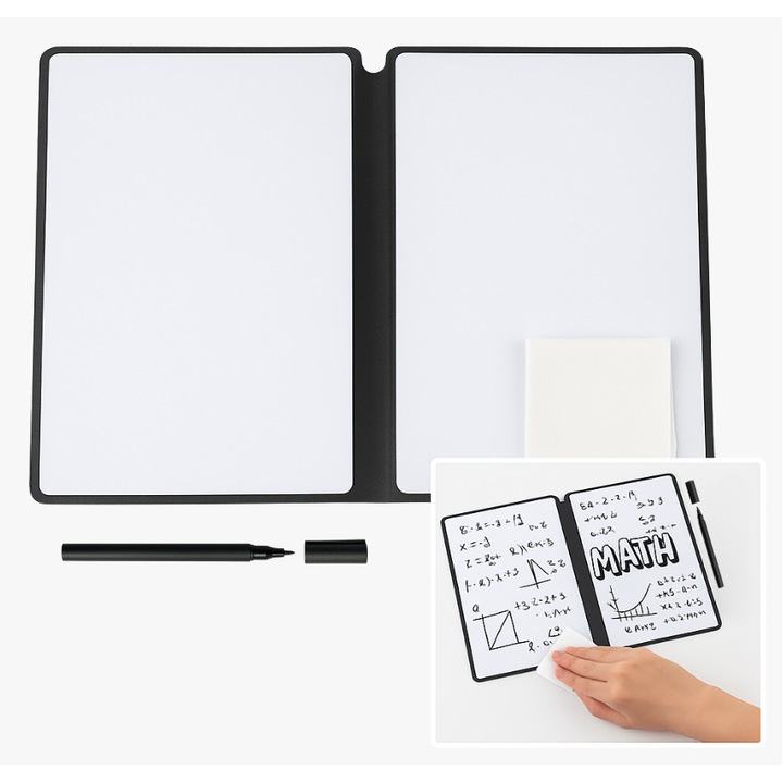 Agenda Reutilizabila Whiteboard OBRO® A5 - Scrii, Stergi, Rescrii, Set cu Marker & Laveta, Scoala, Birou, Planificare, Roz