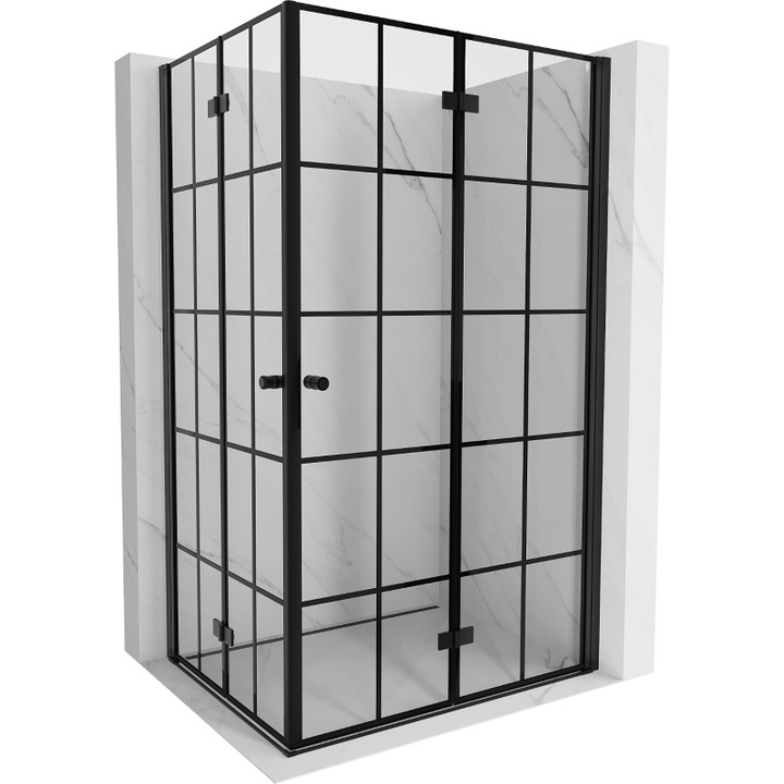 Mexen Mist-F Duo cabina de dus pliata 75 x 90 cm, grilaj negru, negru - 8A6-075L-090P-70-77
