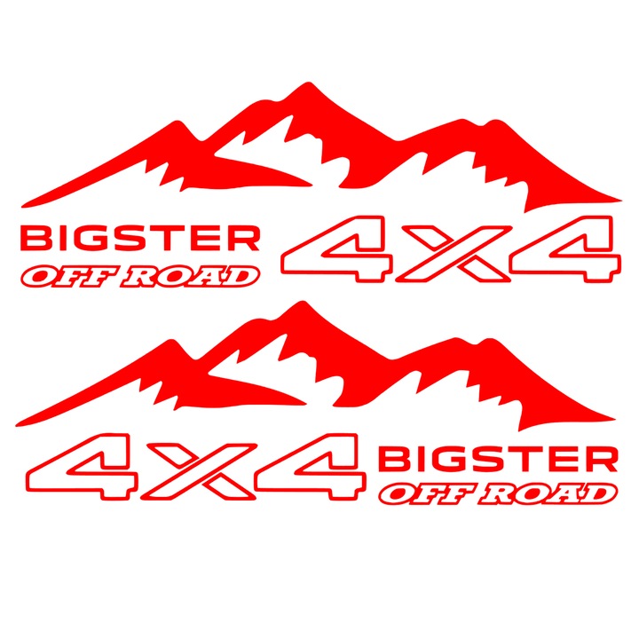 Set Stickere Off Road, BIGSTER, 4x4, rosu, 40 cm x 14 cm