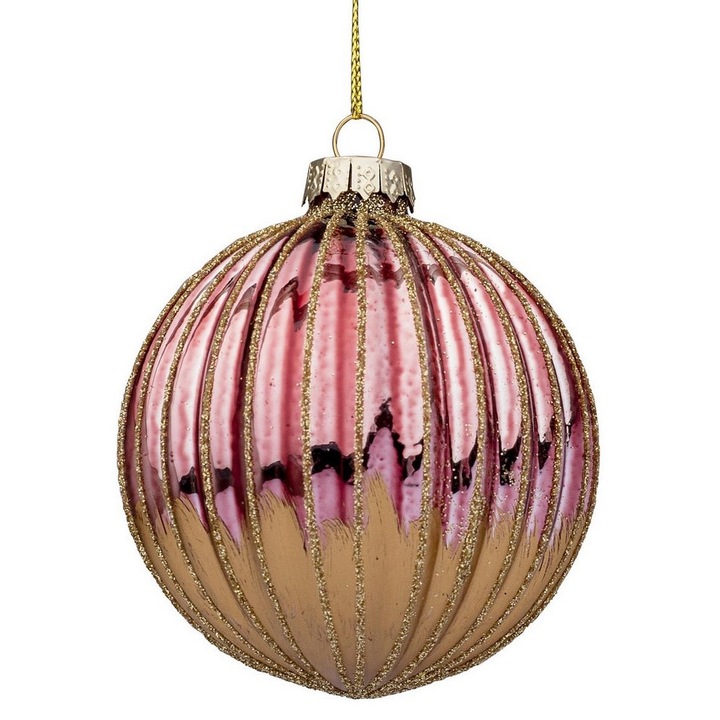 Set 12 globuri Craciun sticla roz aurie Modish Ø 8 cm