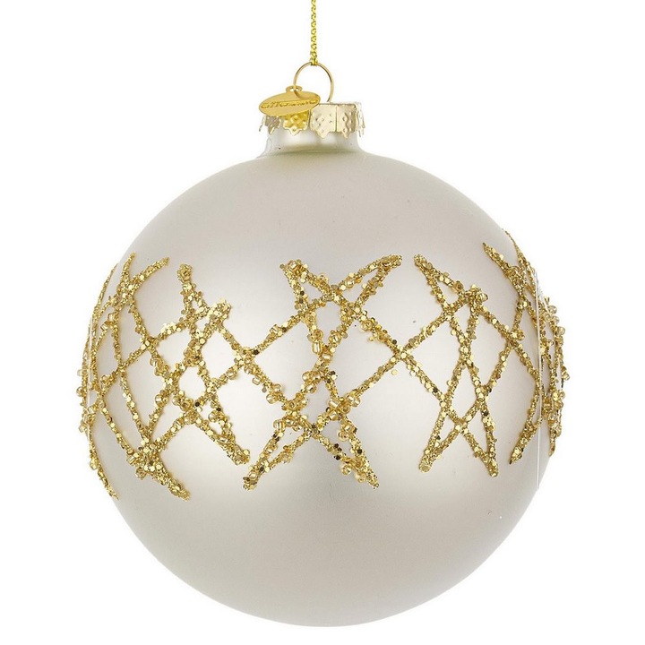 8 db-os karácsonyi gömb szett, fehér-arany üveg, Embellish, Ø 10 cm