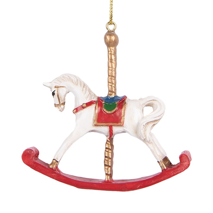 Комплект 2 коледни орнамента за елха, Конче, полирезин, многоцветни, 8x2x7 см