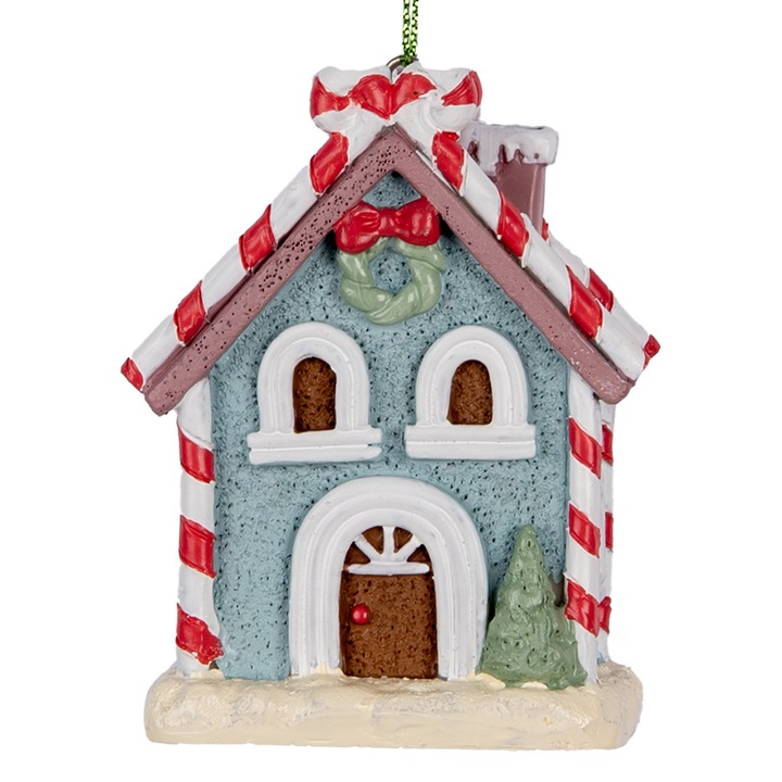 Комплект от 2 коледни украшения за елха: многоцветна къщичка от джинджифил 6x4x8 см