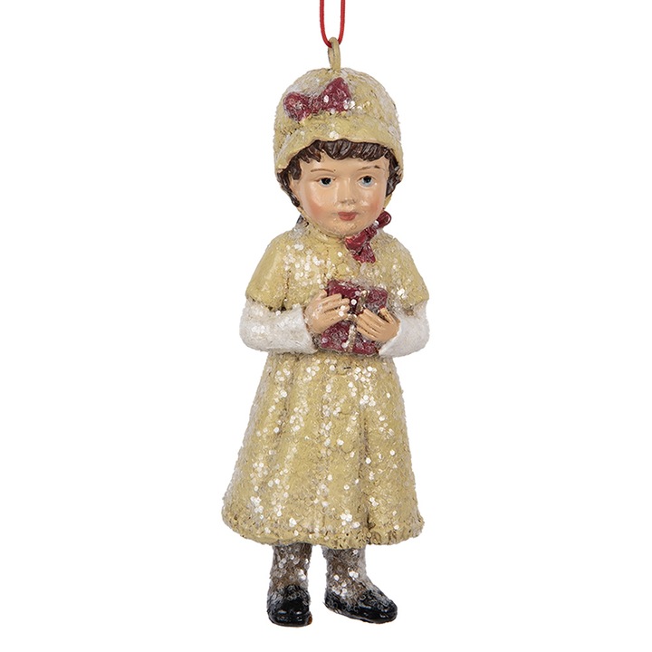 Комплект 2 коледни орнамента за елха Момиченце от полирезин, многоцветно, 4x4x11 см