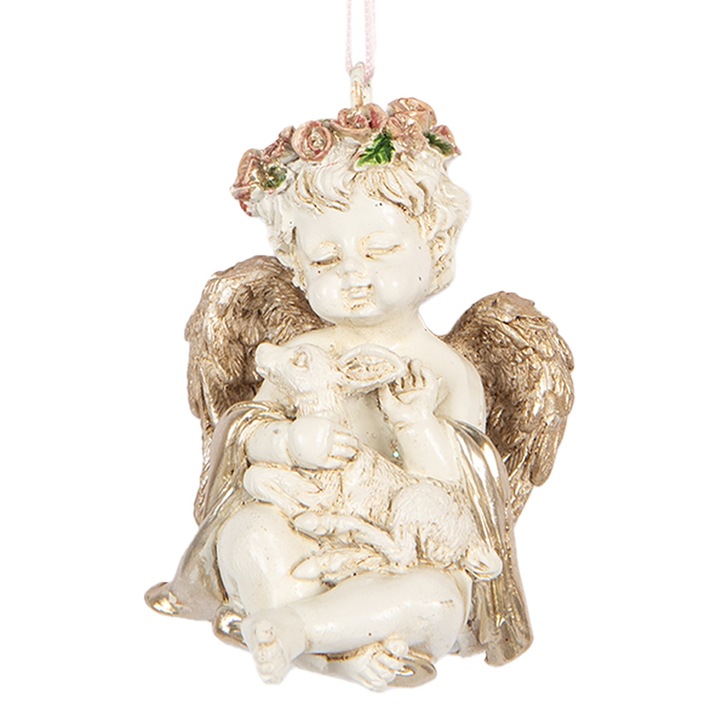 Комплект 2 коледни орнамента за елха Ангел полирезин бежово-кафяв 5x4x6 см