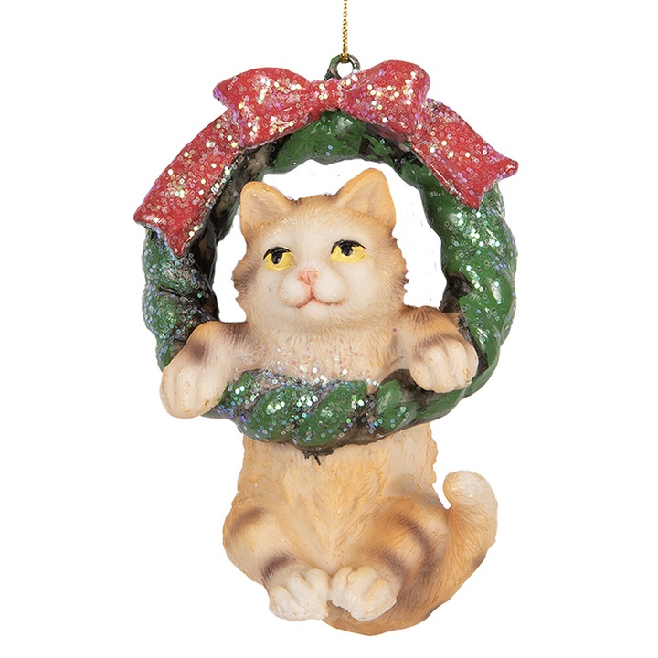 Комплект 2 коледни украшения за елха Коте от полирезин 6x5x9 см