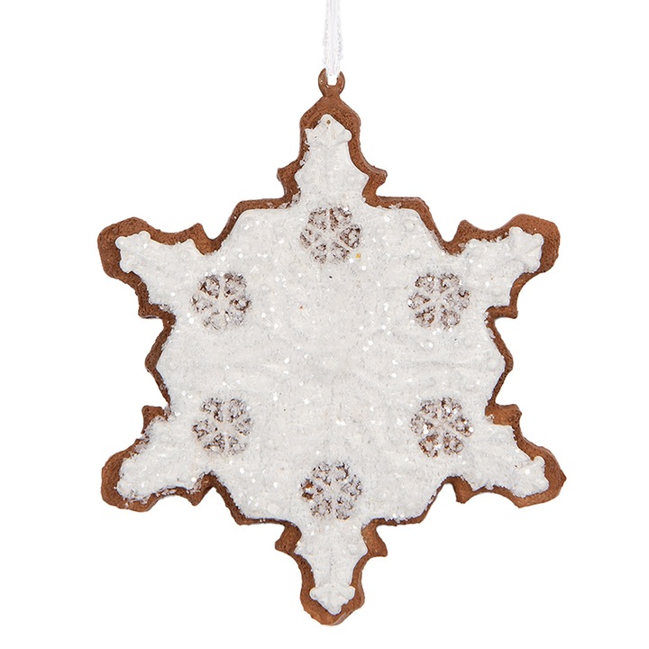 Комплект 2 орнамента полирезин бяло-кафяво Коледна снежинка 9x1x10 см