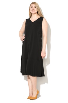 PERSONA BY MARINA RINALDI, Rochie midi cu decolteu in V Donna, Negru, 44 PERSONA BY MARINA RINALDI, Rochie midi cu decolteu in V Donna, Negru, 44