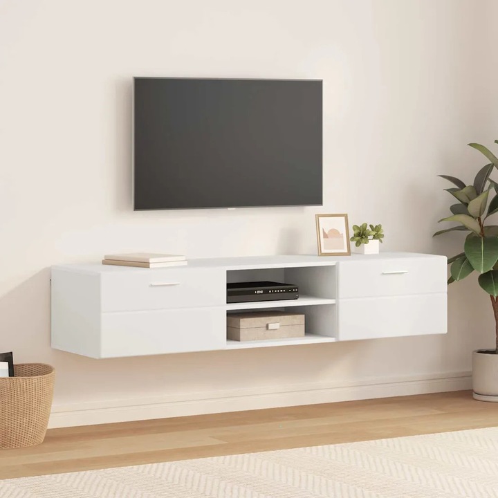 Comoda VidaXL, alb, 150x39x30cm, cu sertar si raft