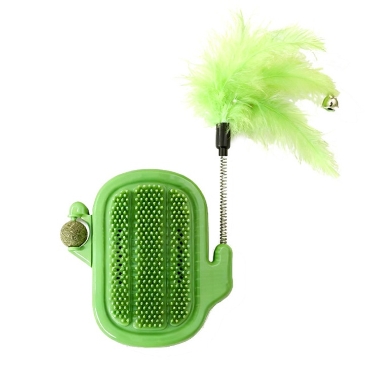 Macskamenta golyós játék macskáknak, Kaktusz karcoló kefe, Tollas bot a játékhoz, Kompakt kialakítás, Tartalmazza a hátoldali matricát