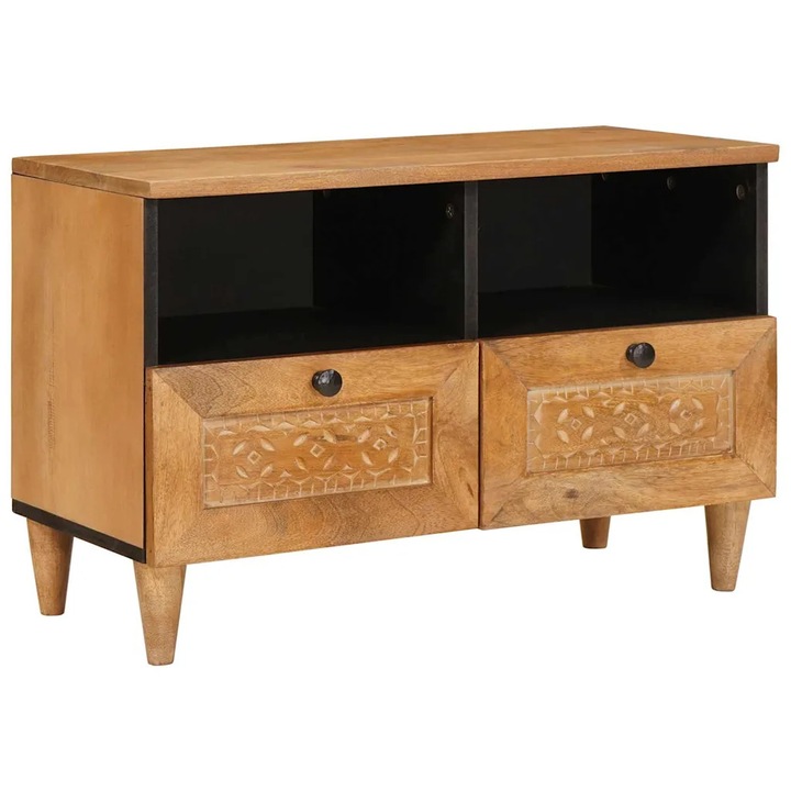 Comoda TV VidaXL, din lemn de mango, cu rafturi, culoare deschisa, 70x33x46cm