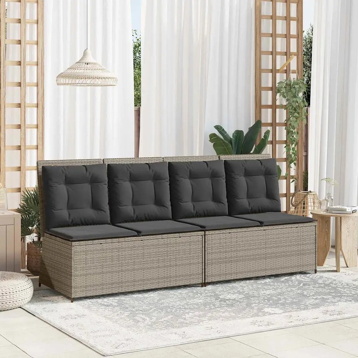 Banca de gradina VidaXL cu perne, polirattan deschis la culoare, 110 kg, design modern, spatar reglabil