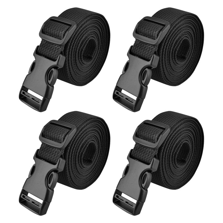 Set 4 chingi de ancorare, eglabile, Axroad Mall, Chingi pentru fixarea bagajelor, Usor de utilizat, Rezistent la uzura, Nu este usor de spart, Pentru legare/fixare saci de dormit, Corturi, Biciclete, Incarcaturi de masini, Nylon, 3x200cm, Negru