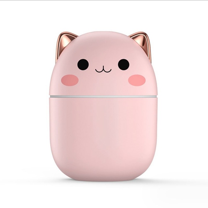 Овлажнител за ароматерапия, капацитет 250 мл, режим на пръскане, нощна светлина, подходящ за офис и спалня, розов