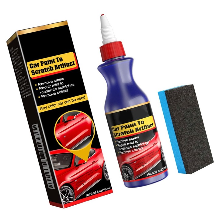 Kit profesional pentru indepartarea zgarieturilor auto - Set cu agent de poliant si burete.Indeparteaza rapid zgarieturile de pe vopsea, faruri si caroserie.Formula avansata pentru stralucire profunda si protectie de lunga durata
