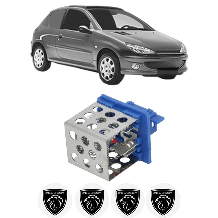 Rezistenta trepte ventilator aeroterma PEUGEOT 206 Van din 2001-2009, rezistor ventilator habitaclu auto, 4x Stickere Auto cu PEUGEOT