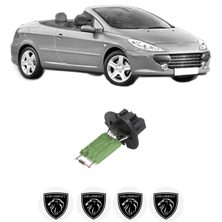 Rezistenta trepte ventilator aeroterma PEUGEOT 307 CC (3B) din 2003-2009, rezistor ventilator habitaclu auto, 4x Stickere Auto cu PEUGEOT