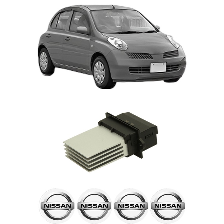 Rezistenta trepte ventilator aeroterma NISSAN MICRA III (K12) din 2002-2010, rezistor ventilator habitaclu auto, 4x Stickere Auto cu NISSAN