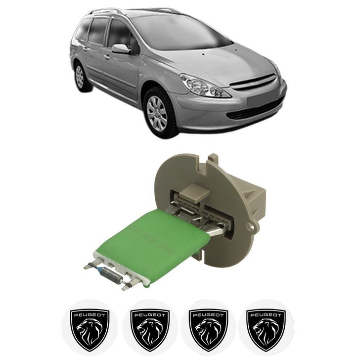 Rezistenta trepte ventilator aeroterma PEUGEOT 307 SW Estate Van (3E_, 3H_) din 2003-2009, rezistor ventilator habitaclu auto, 4x Stickere Auto cu PEUGEOT
