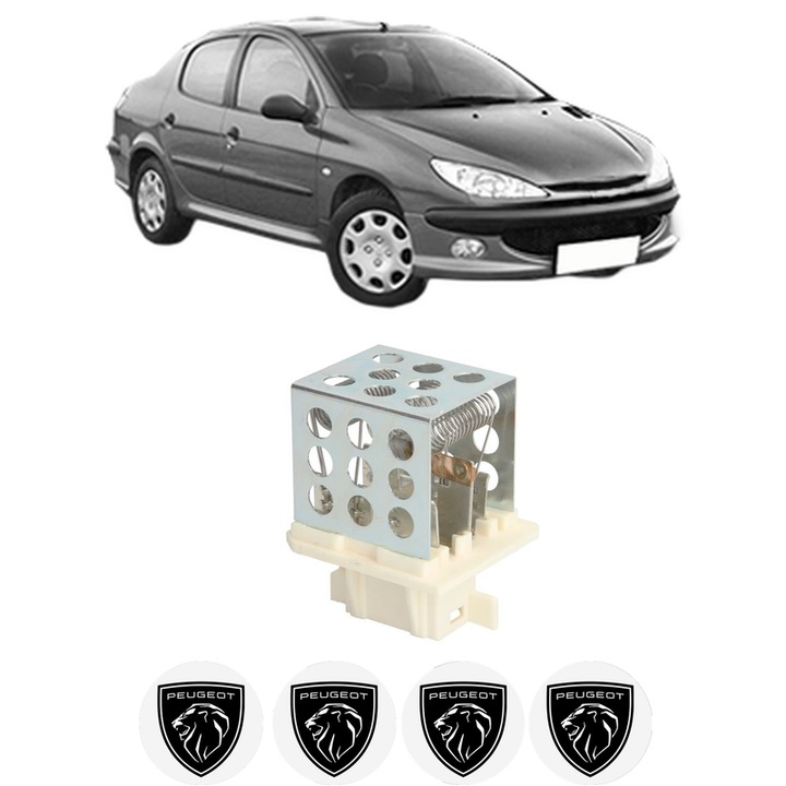 Rezistenta trepte ventilator aeroterma PEUGEOT 206 Saloon din 2007-2008, rezistor ventilator habitaclu auto, 4x Stickere Auto cu PEUGEOT