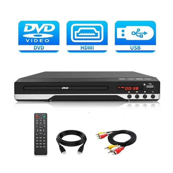 Player DVD, Digital Versatile, Universal, cu USB, HDMI, Decodare Dolby DTS, Karaoke, Redare MP3/JPEG, Telecomanda