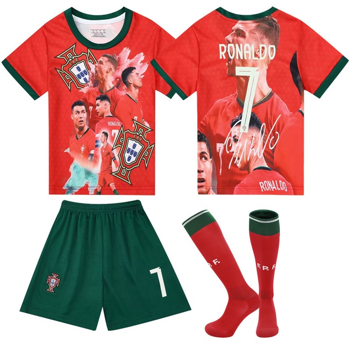 Echipament sportiv copii Portugal Ronaldo Fotbal Tricou Editie comemorativa Set, YSHT, Rosu