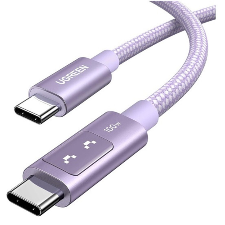 Ugreen uno l509 adatkábel, type-c - type-c, 100w, gyorstöltő 3.0, 200cm, lila