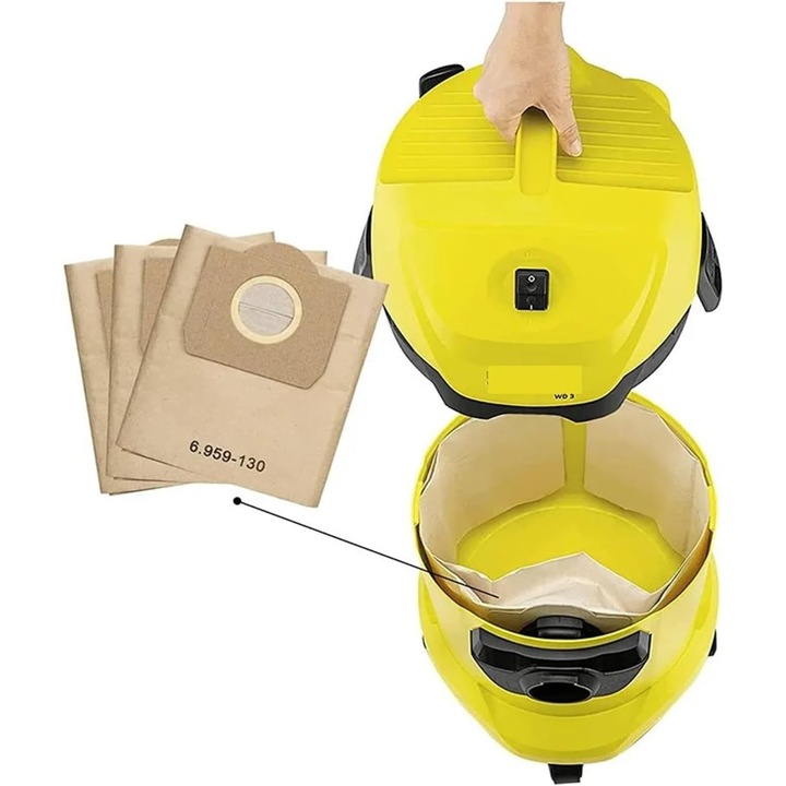 Saci aspirator Karcher WD3, SE 4001, MV3, 6.959-130.0, 2 straturi de hartie, 10 bucati