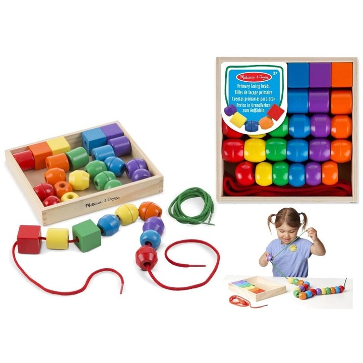 Set educativ cu 30 de corali din lemn, Melissa & Doug, culori diverse, 21x21x4cm